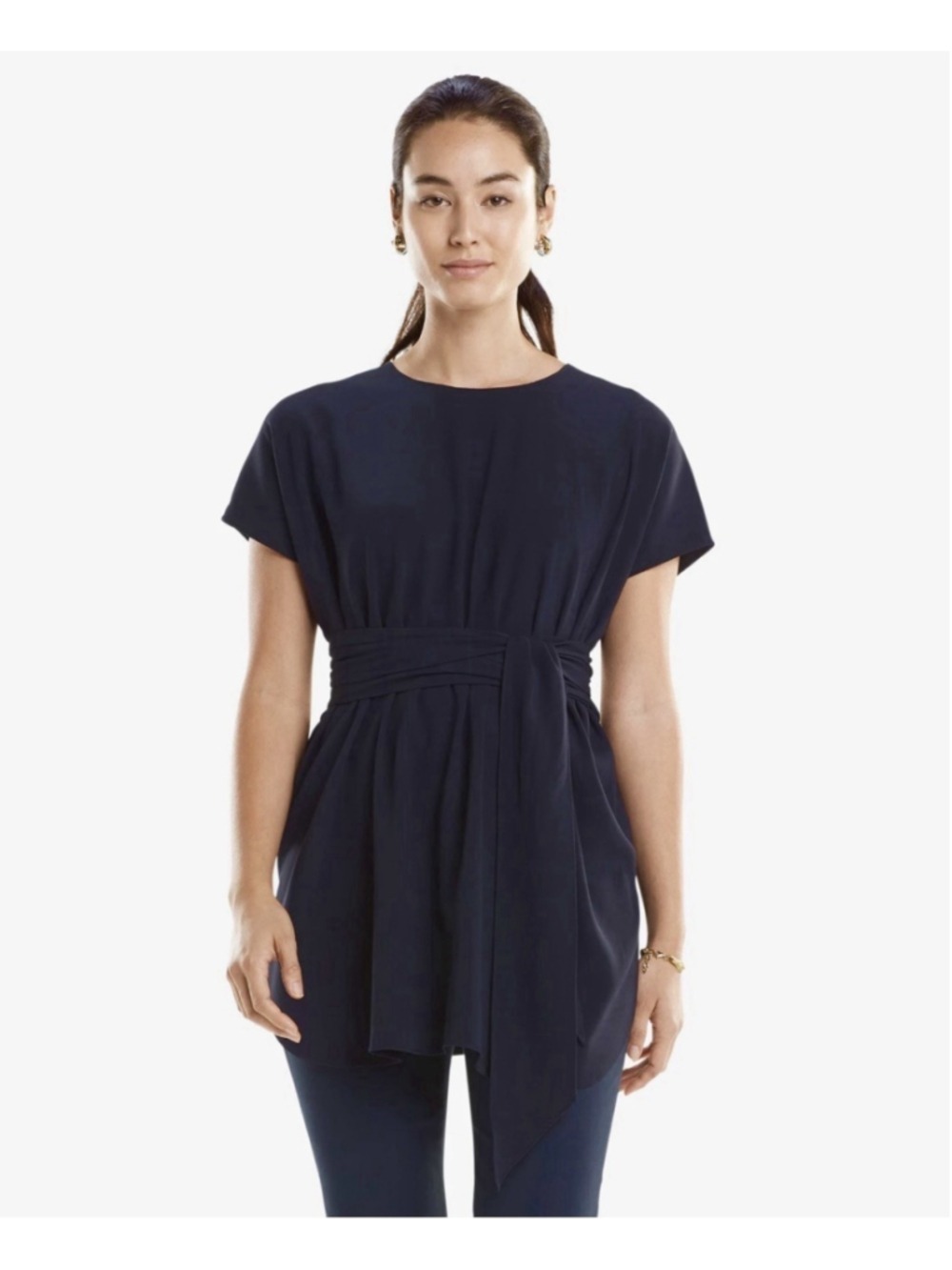 M.M. Lafleur Selena Tie Tunic Top Mini Dress Blue Women MED Luxury Minimalist